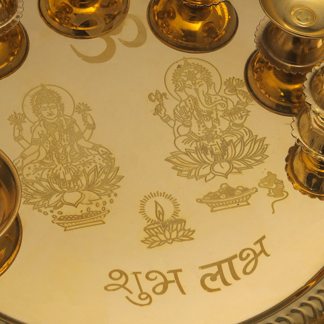 Brass Traditional Seven Deepak Pooja Thali (11.5 Inch)