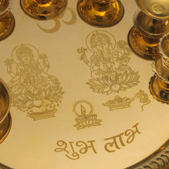 Brass Traditional Seven Deepak Pooja Thali (11.5 Inch)