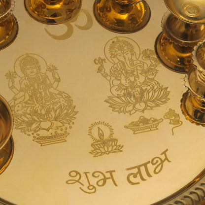 Brass Traditional Seven Deepak Pooja Thali (11.5 Inch)