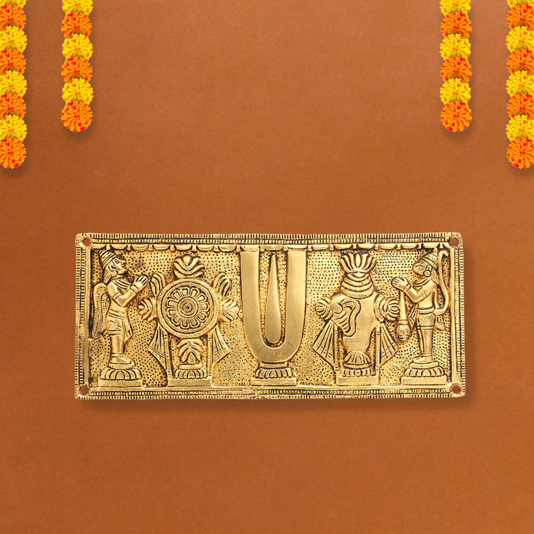 Brass Shankh Chakra Namah Hanuman And Garuda Wall Hanging (4 Inch)