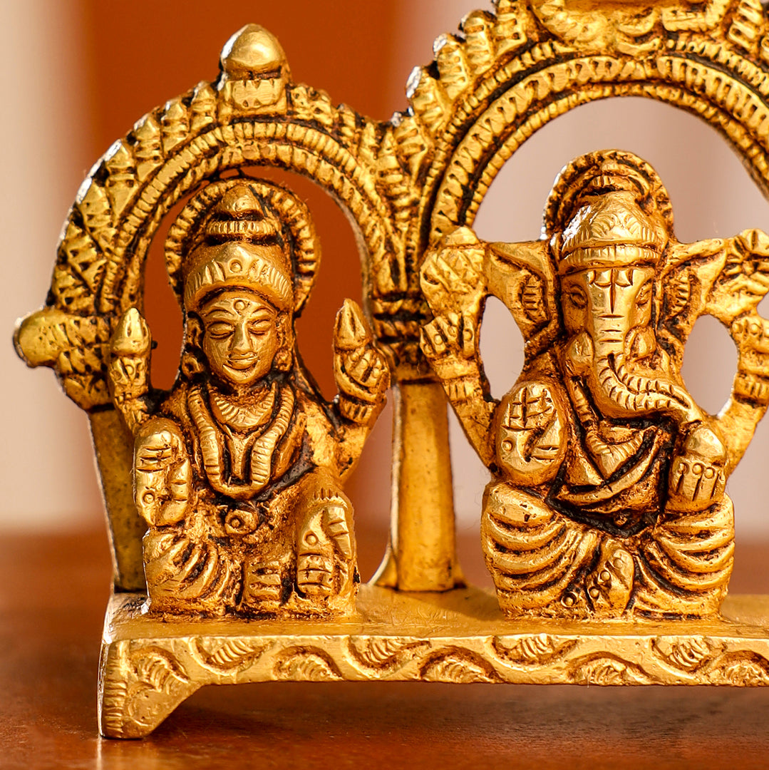 Brass Ganesha, Lakshmi And Saraswati Idols (3 Inch)