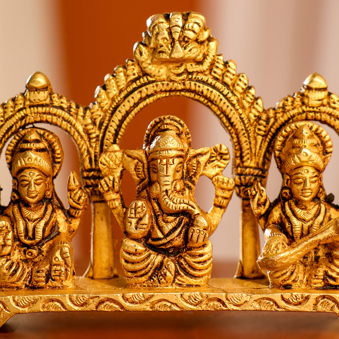 Brass Ganesha, Lakshmi And Saraswati Idols (3 Inch)