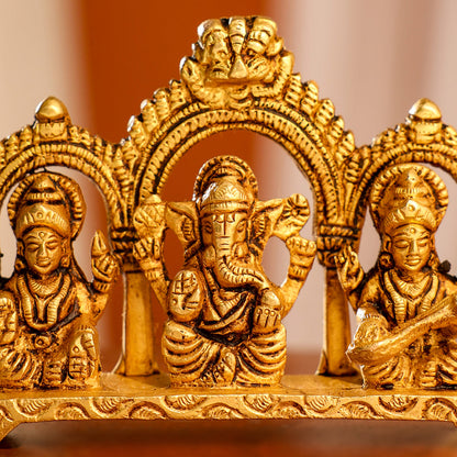 Brass Ganesha, Lakshmi And Saraswati Idols (3 Inch)