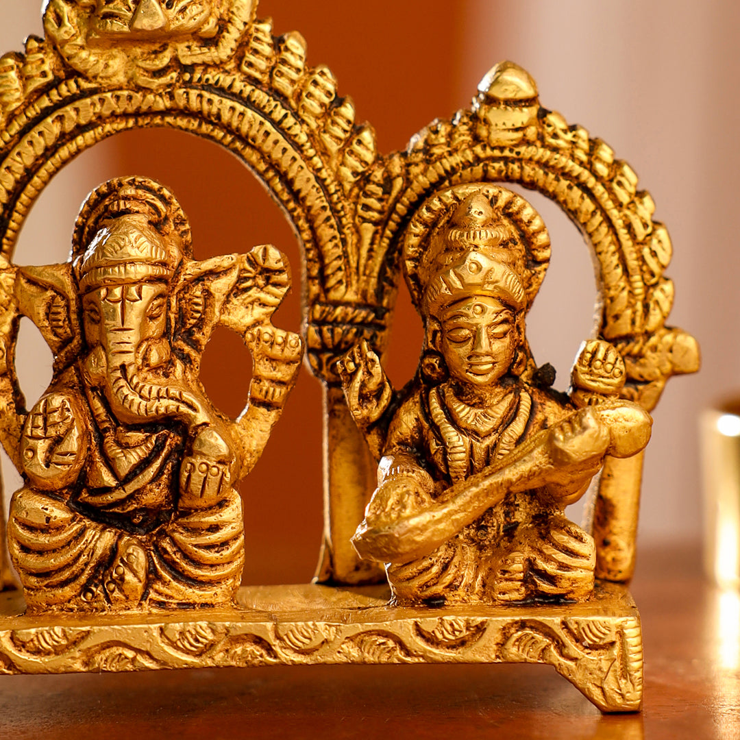 Brass Ganesha, Lakshmi And Saraswati Idols (3 Inch)