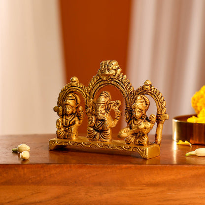 Brass Ganesha, Lakshmi And Saraswati Idols (3 Inch)