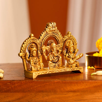 Brass Ganesha, Lakshmi And Saraswati Idols (3 Inch)
