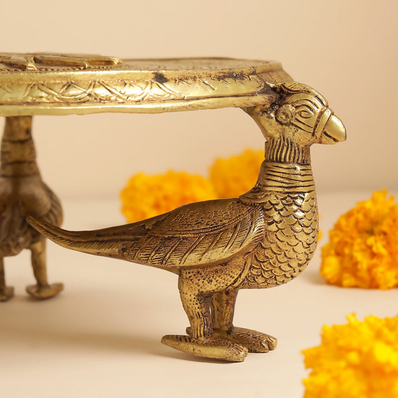 Brass Superfine Chowki With Peacock Pillars (5")