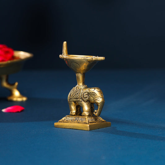 Brass Elephant Standing Diya (3.5 Inch)