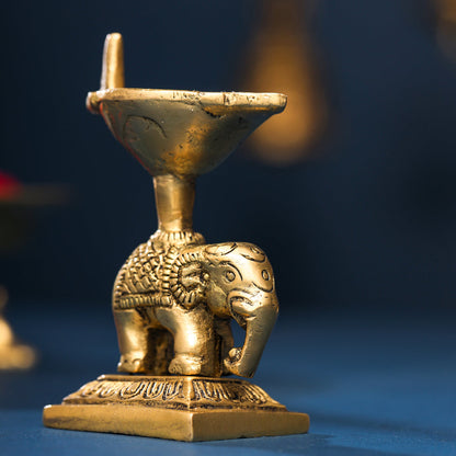 Brass Elephant Standing Diya (3.5 Inch)
