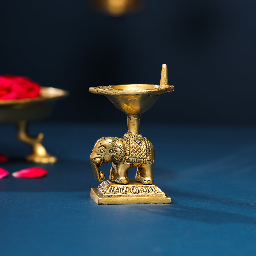 Brass Elephant Standing Diya (3.5 Inch)
