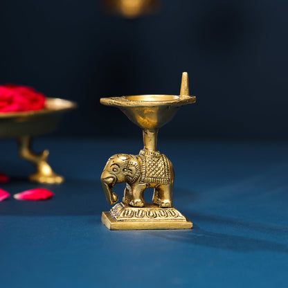 Brass Elephant Standing Diya (3.5 Inch)
