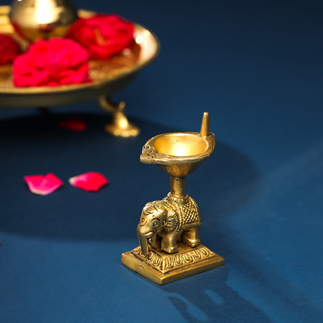 Brass Elephant Standing Diya (3.5 Inch)