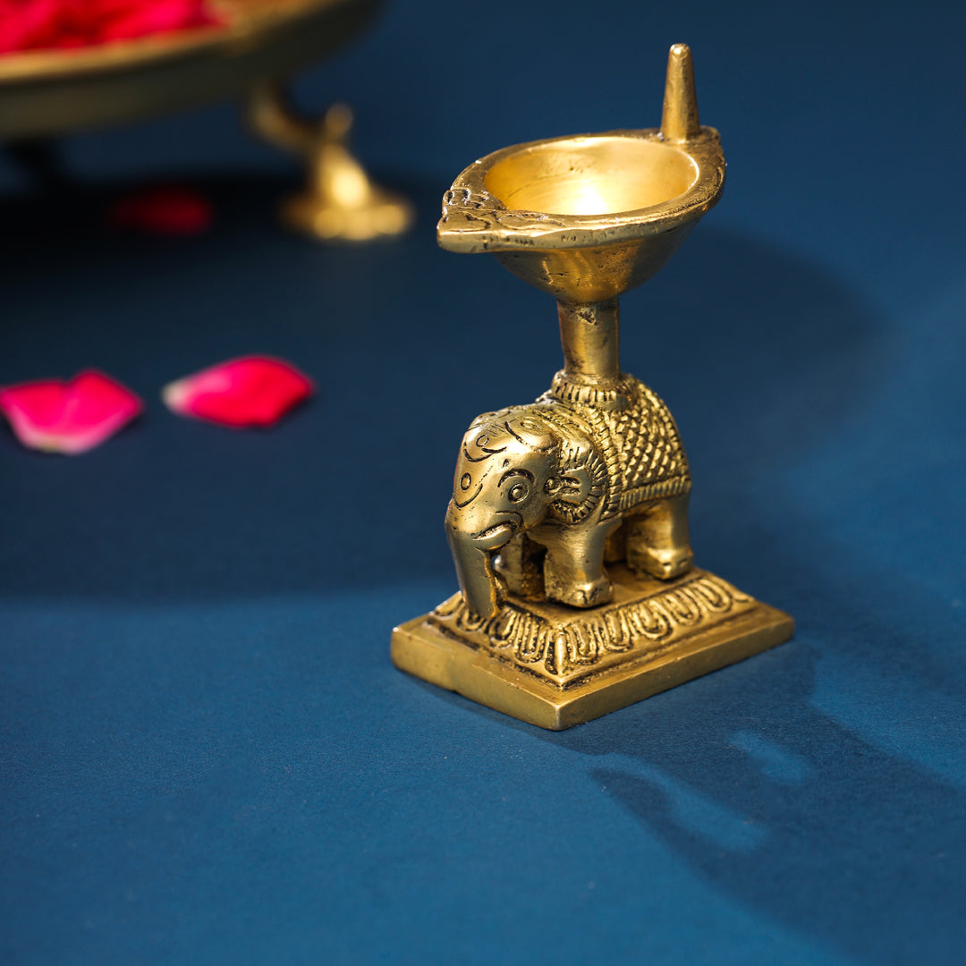 Brass Elephant Standing Diya (3.5 Inch)