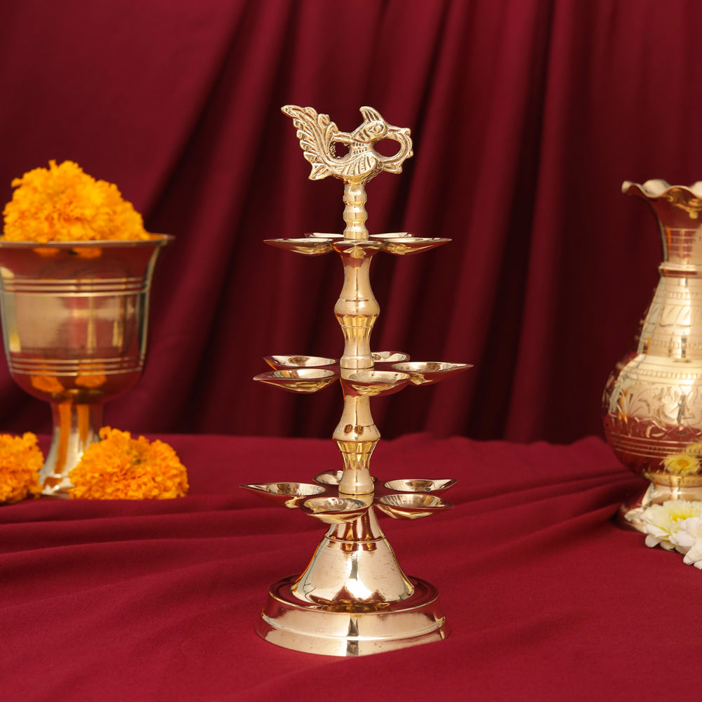 Brass Peacock Three Tier Lamp (9.5 Inch)