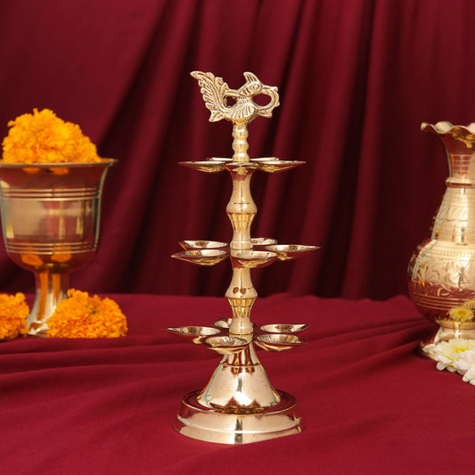 Brass Peacock Three Tier Lamp (9.5 Inch)