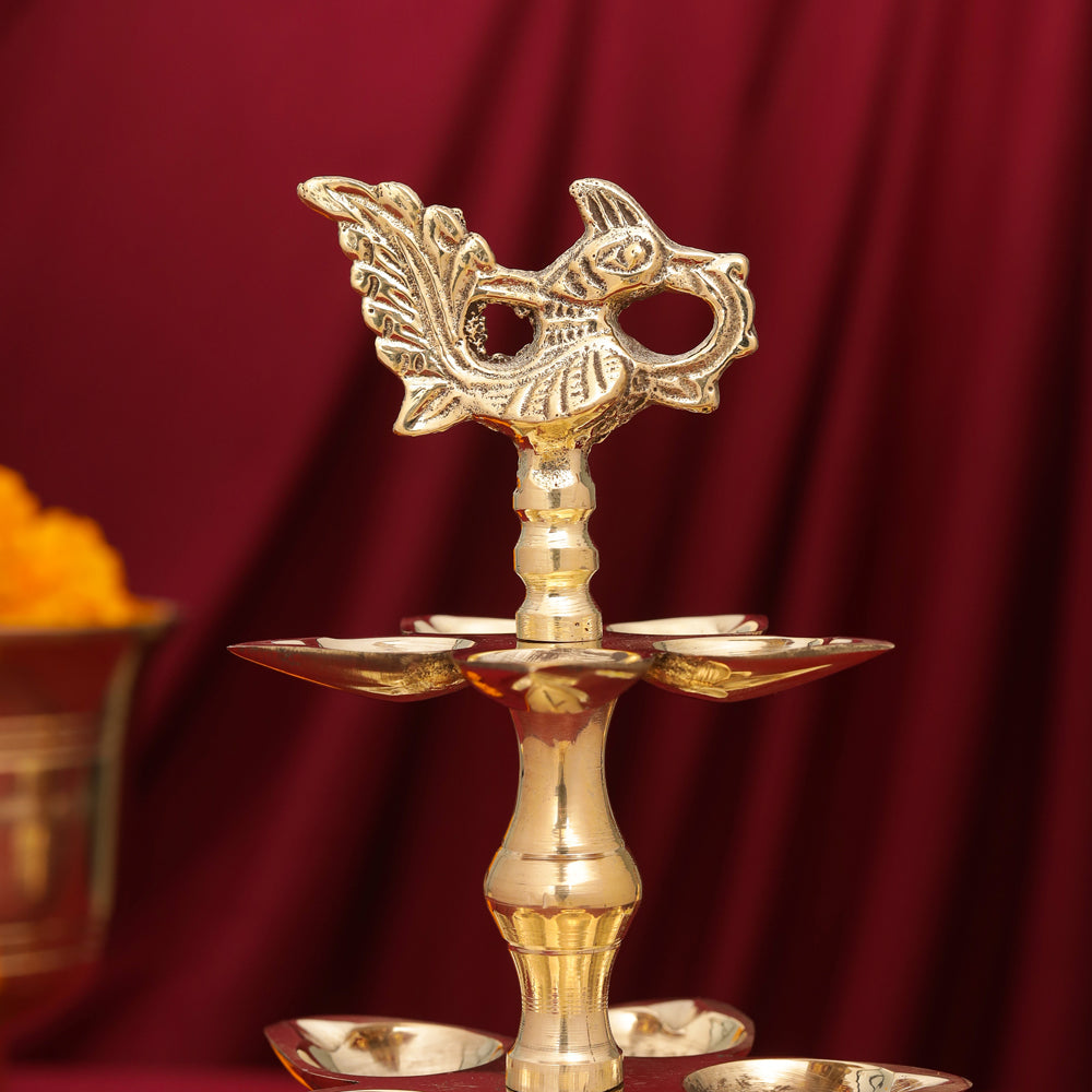 Brass Peacock Three Tier Lamp (9.5 Inch)