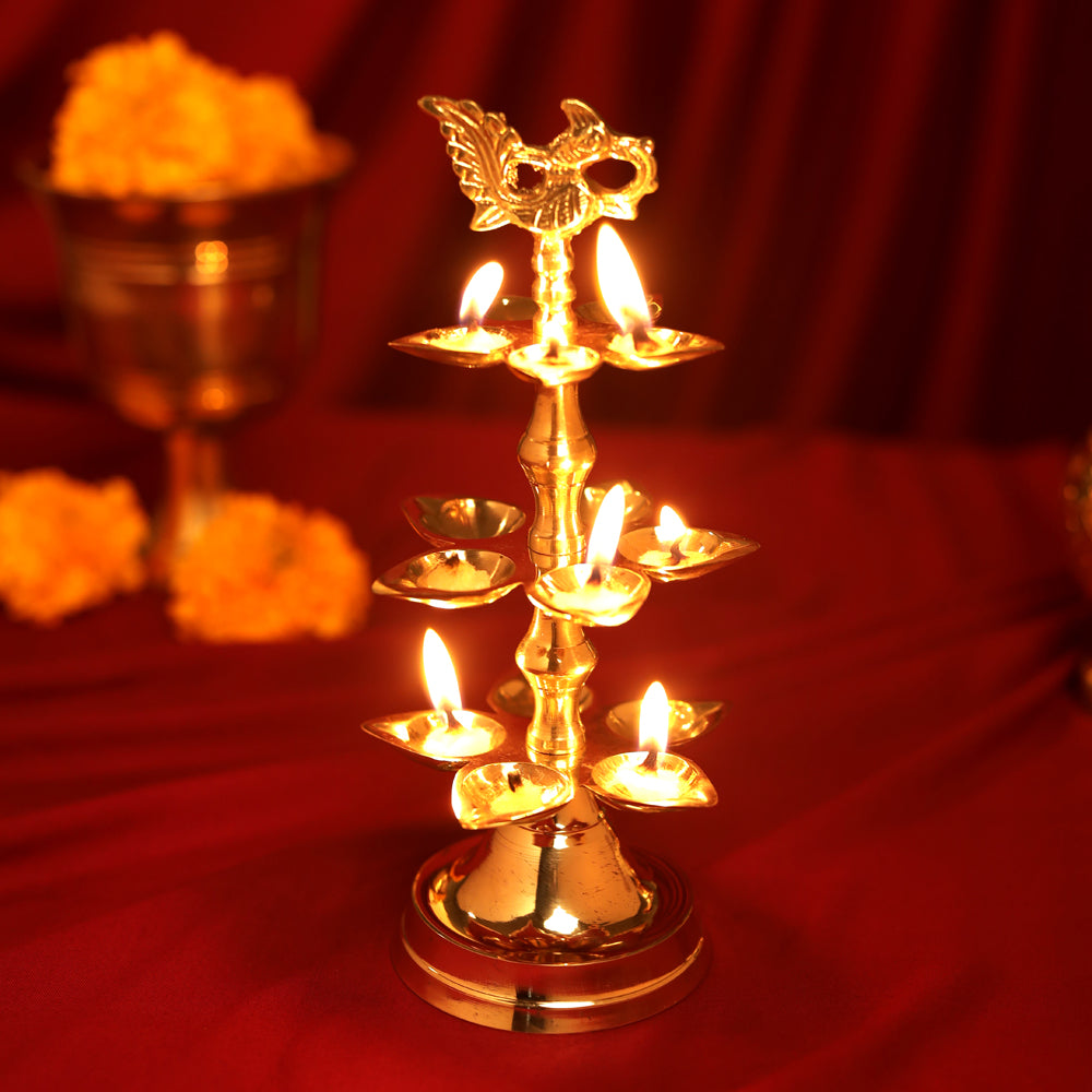 Brass Peacock Three Tier Lamp (9.5 Inch)