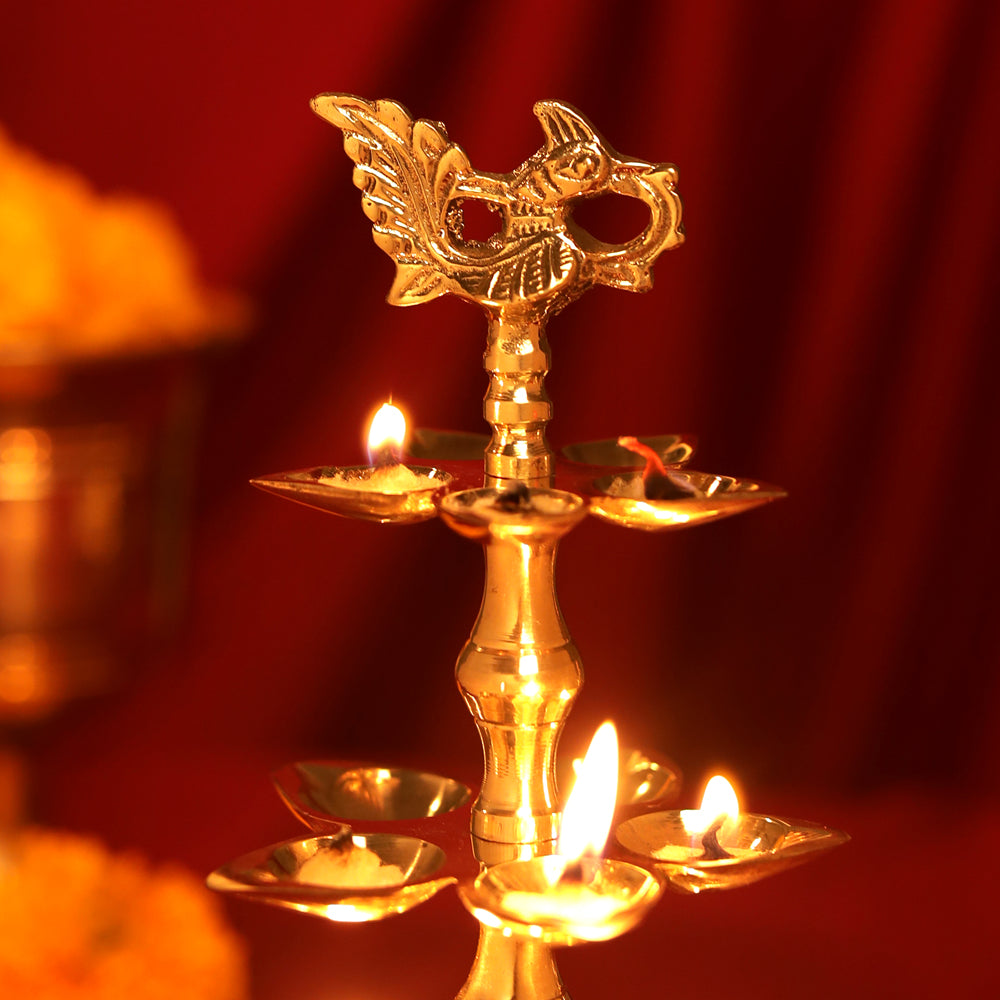 Brass Peacock Three Tier Lamp (9.5 Inch)