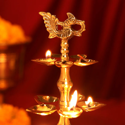 Brass Peacock Three Tier Lamp (9.5 Inch)