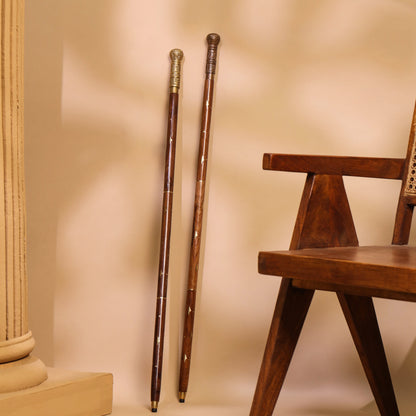 Brass Carving Wooden Walking Stick (38.5 Inch)