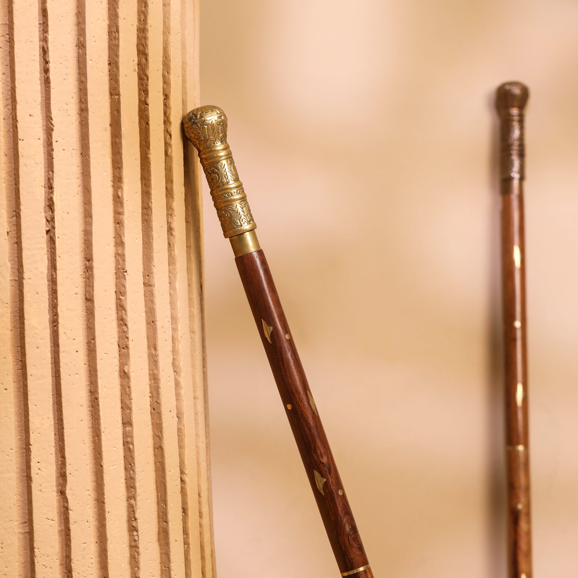 Brass Carving Wooden Walking Stick (38.5 Inch)