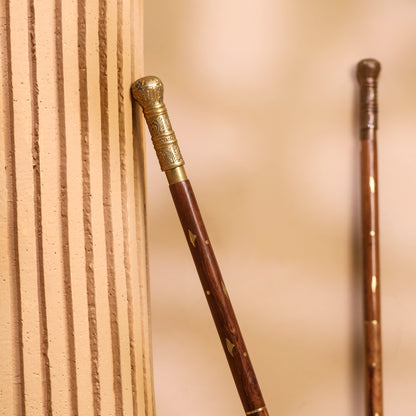 Brass Carving Wooden Walking Stick (38.5 Inch)