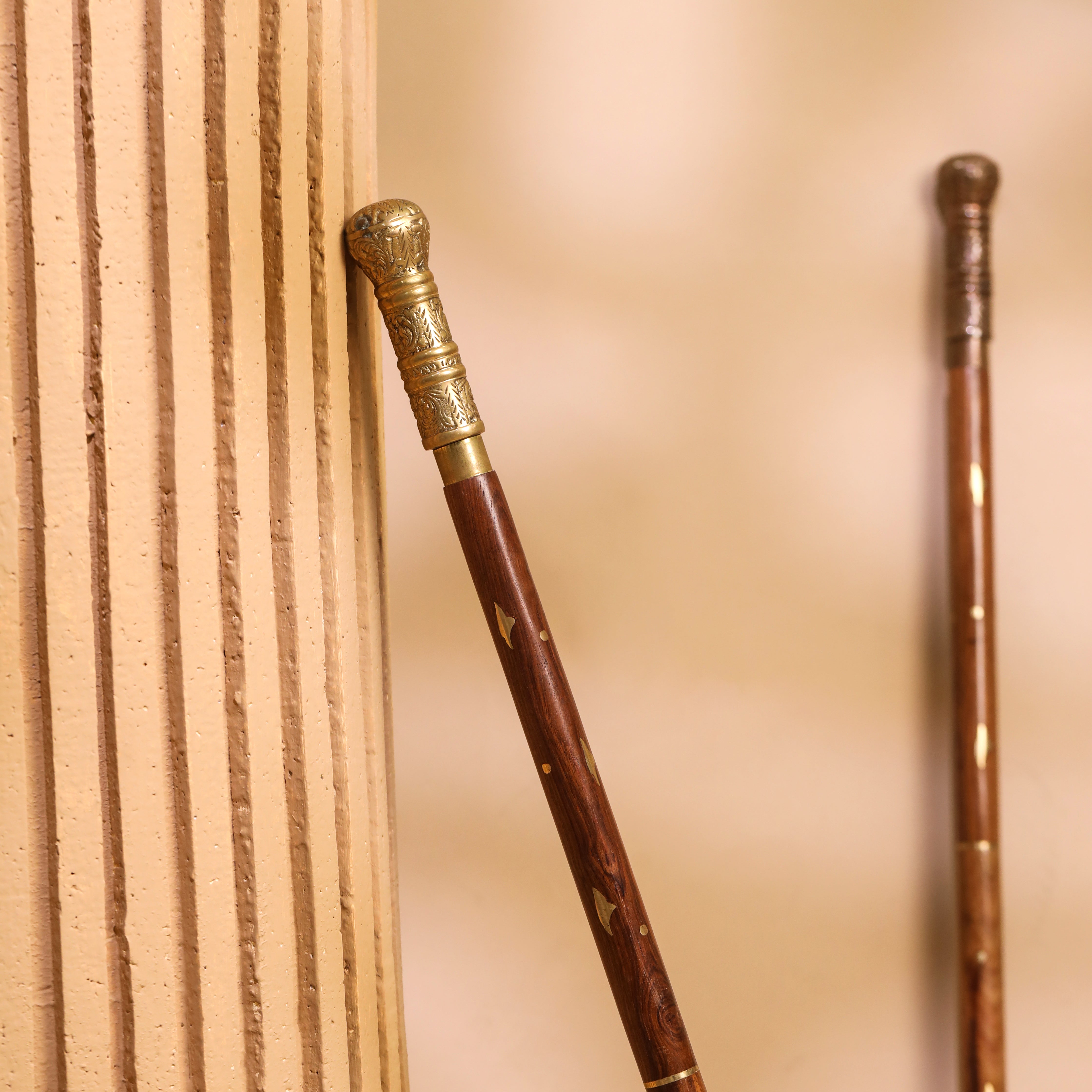 Brass Carving Wooden Walking Stick (38.5 Inch)
