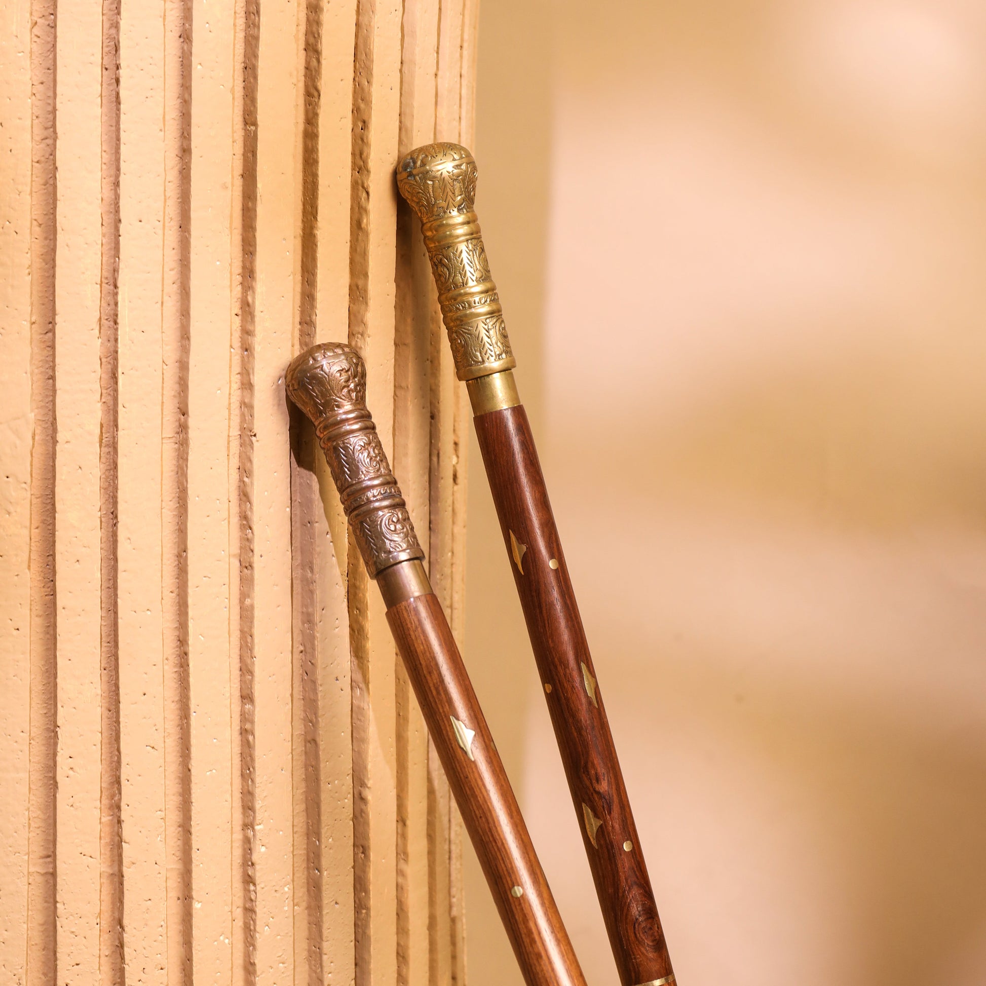 Brass Carving Wooden Walking Stick (38.5 Inch)