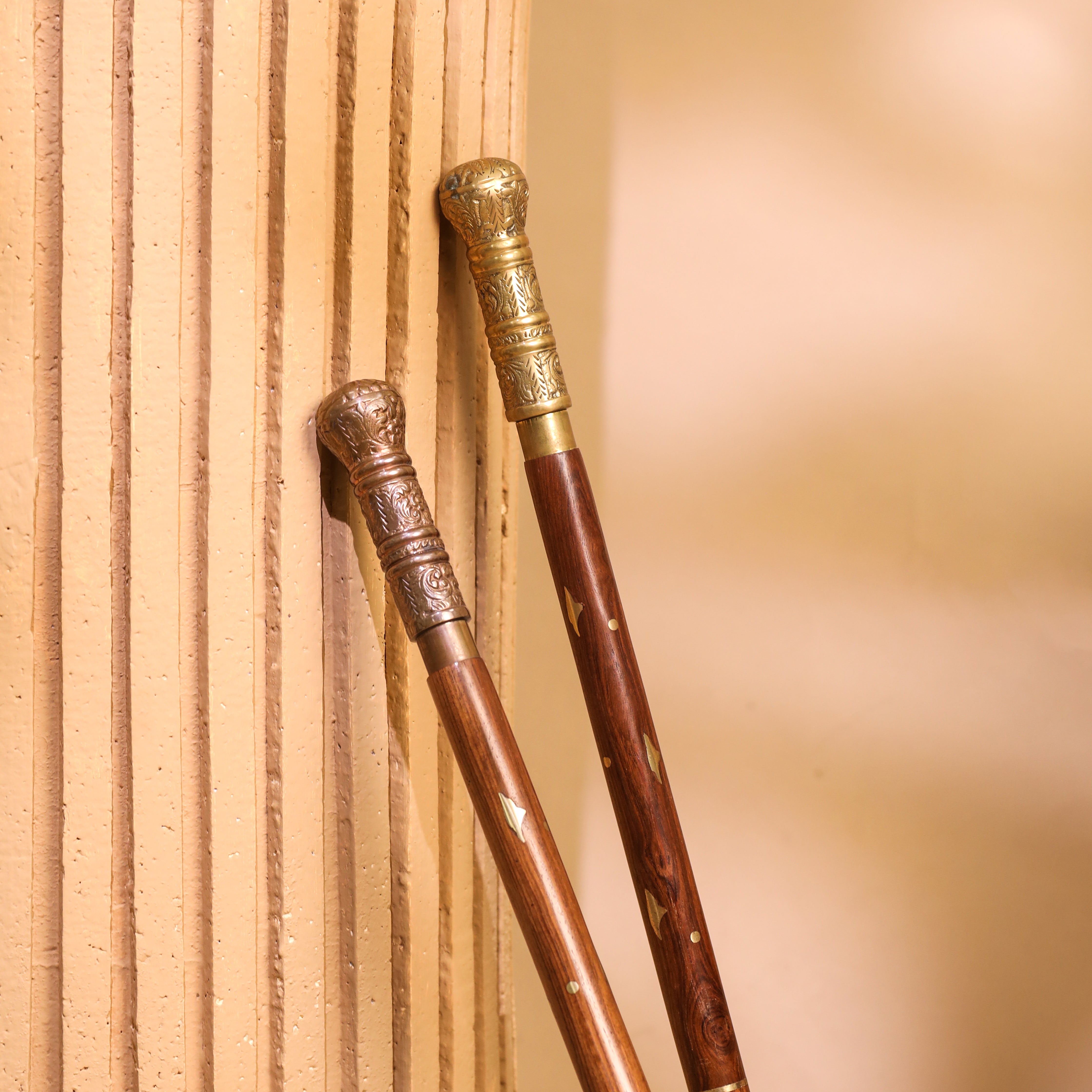 Brass Carving Wooden Walking Stick (38.5 Inch)