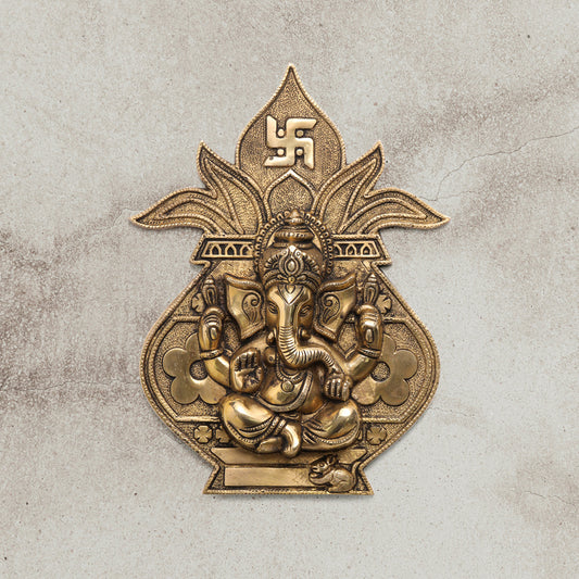 Brass Ganesha On Kumbh Kalash Wall Hanging (10.3 Inch)