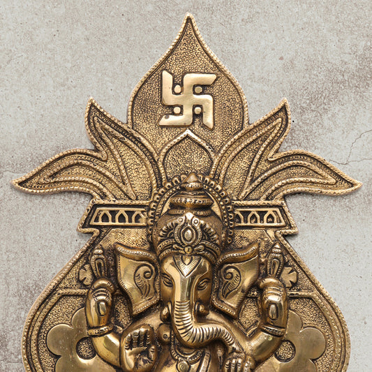 Brass Ganesha On Kumbh Kalash Wall Hanging (10.3 Inch)