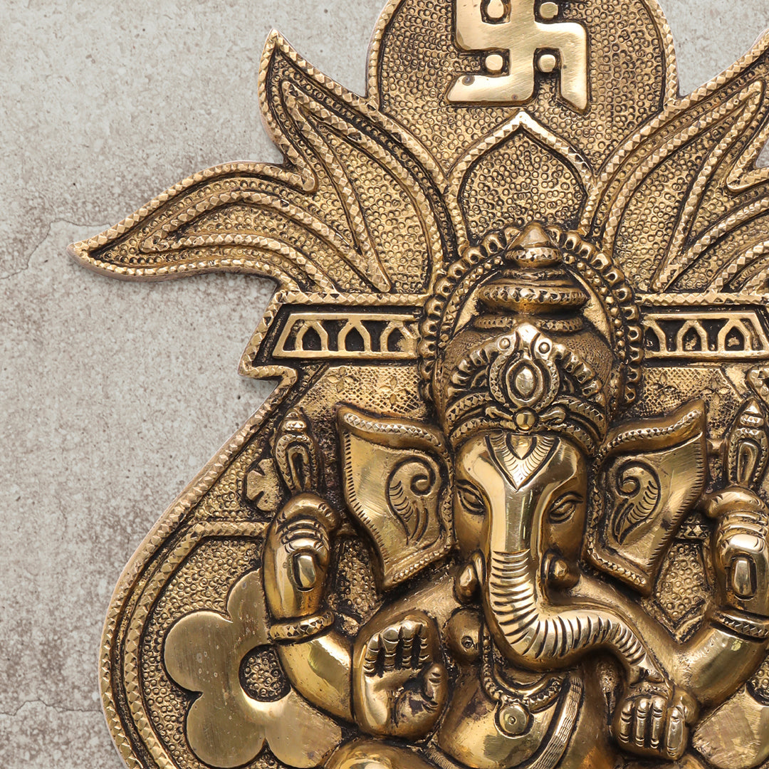 Brass Ganesha On Kumbh Kalash Wall Hanging (10.3 Inch)