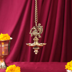 Brass Peacock Five Petal Hanging Diya (26 Inch)