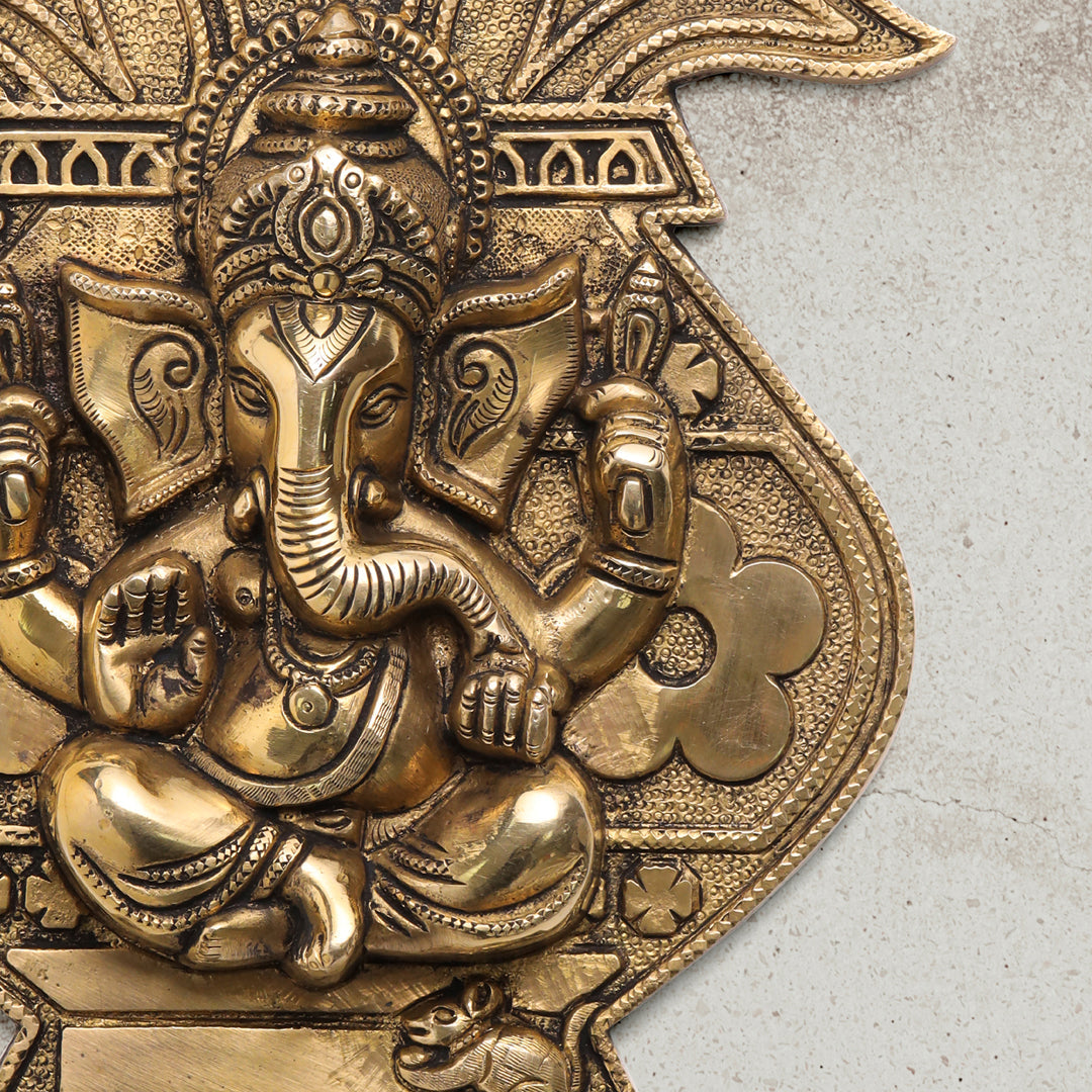 Brass Ganesha On Kumbh Kalash Wall Hanging (10.3 Inch)