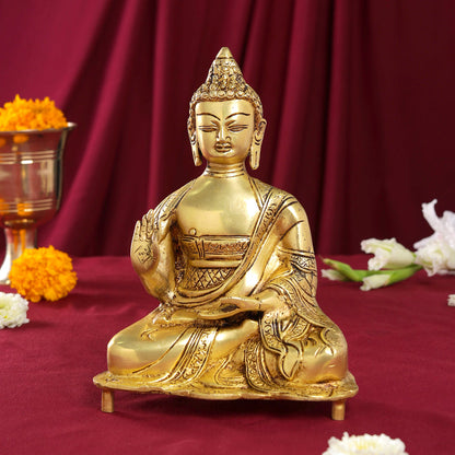 Brass Handcarved Blessing Buddha (9.5 Inch)