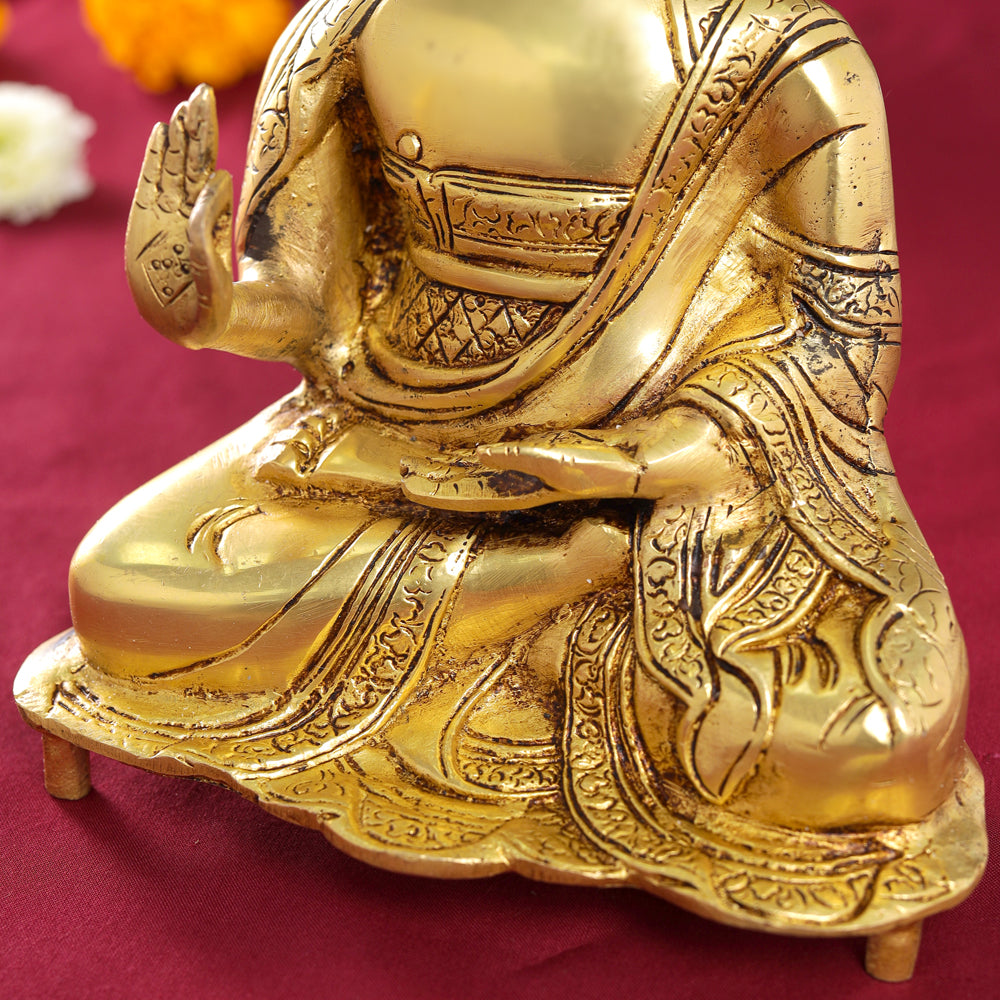 Brass Handcarved Blessing Buddha (9.5 Inch)