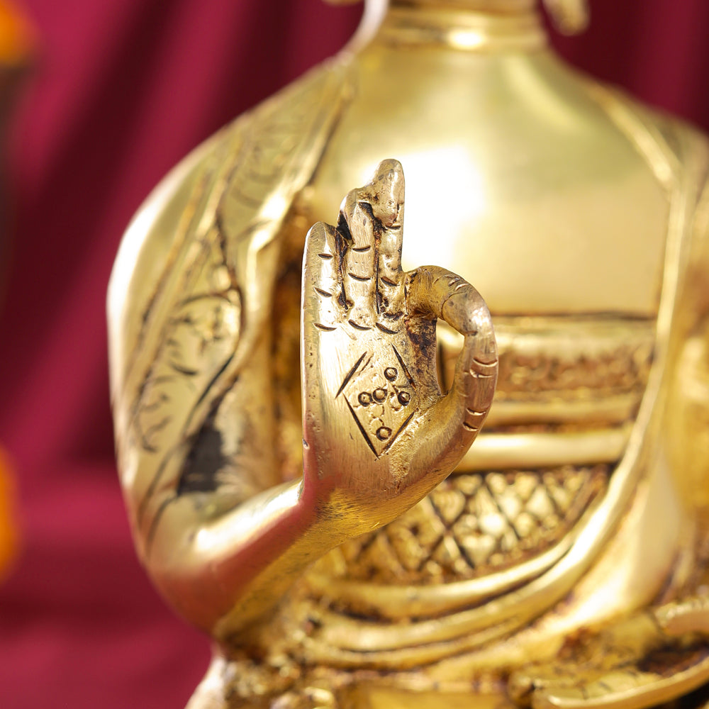 Brass Handcarved Blessing Buddha (9.5 Inch)