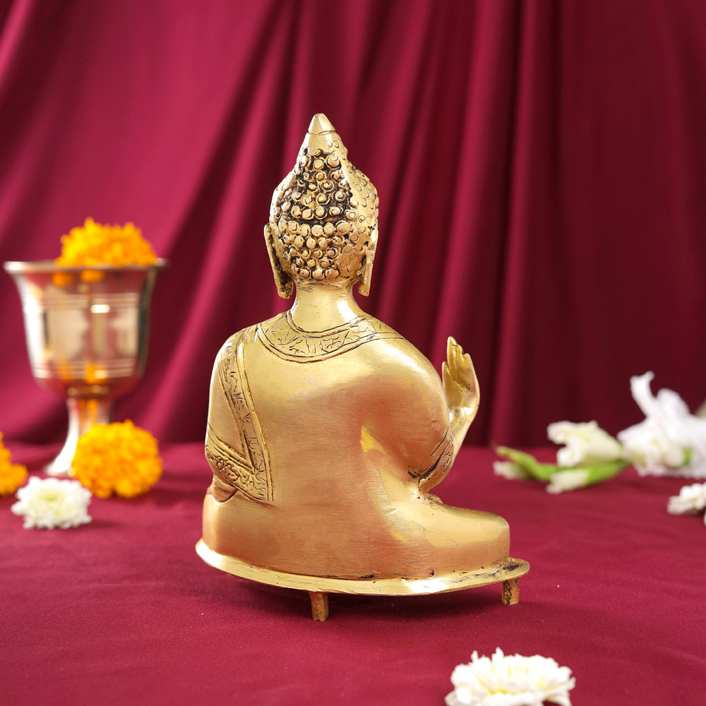 Brass Handcarved Blessing Buddha (9.5 Inch)