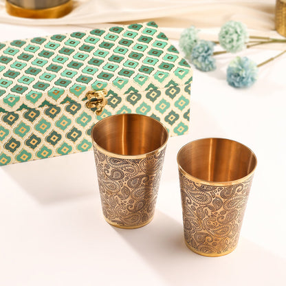 Brass Handcarved Glass Pair House Warming Box Hamper