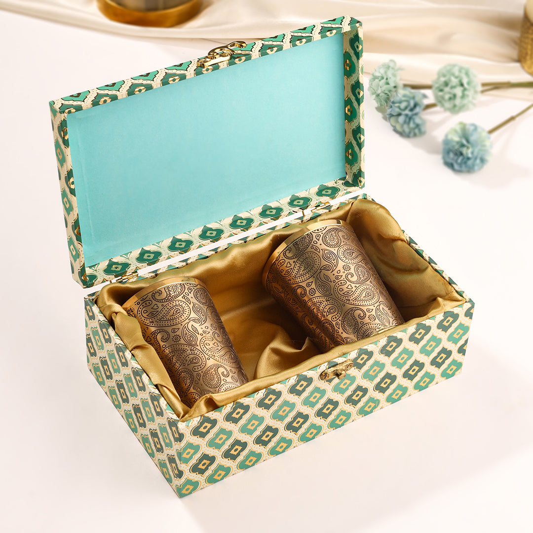 Brass Handcarved Glass Pair House Warming Box Hamper