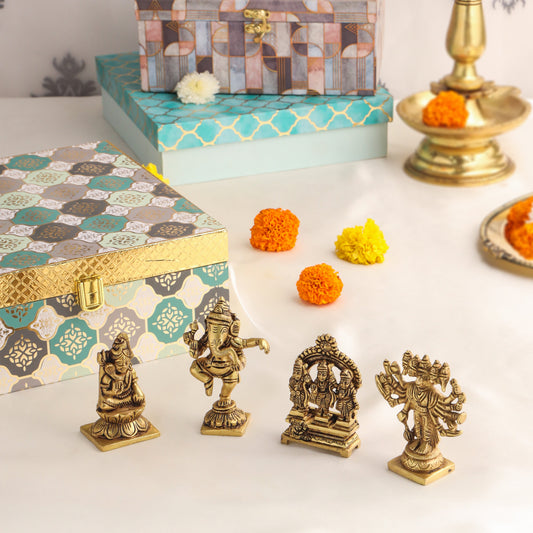 Brass Ganesha , Ram Darbar, Shiva & Hanuman Idol House Warming Gift Hamper