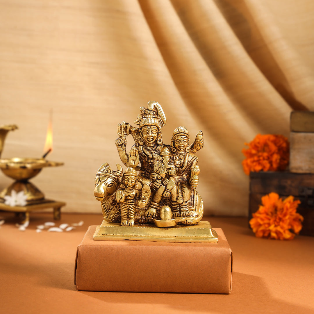 Brass Shiva Family Idol (4 Inch)