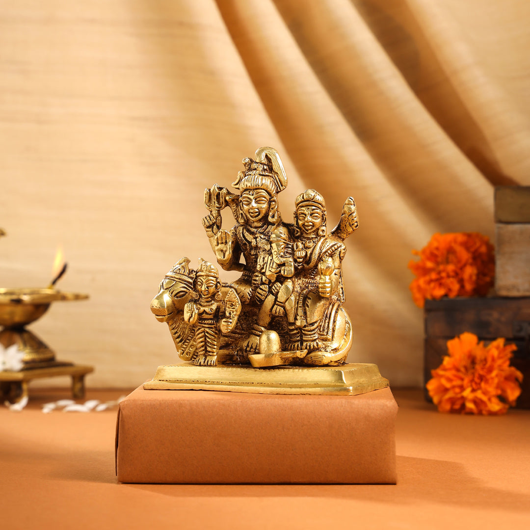 Brass Shiva Family Idol (4 Inch)
