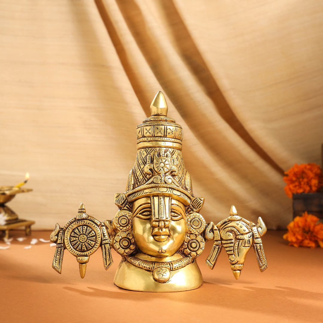 Brass Tirupati Balaji/Venkateshwar Bust (7.5 Inch)