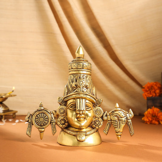 Brass Tirupati Balaji/Venkateshwar Bust (7.5 Inch)