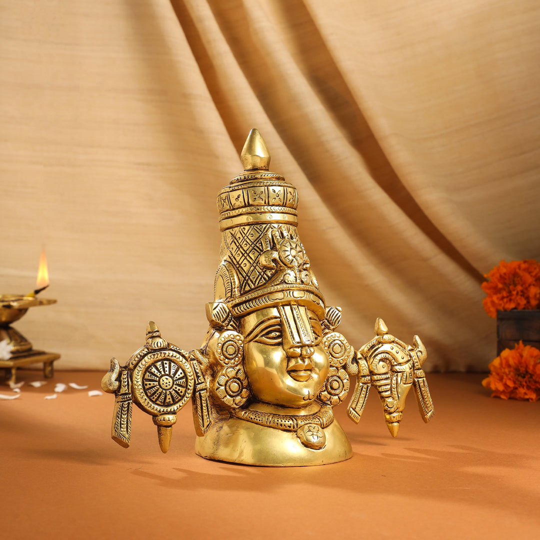 Brass Tirupati Balaji/Venkateshwar Bust (7.5 Inch)