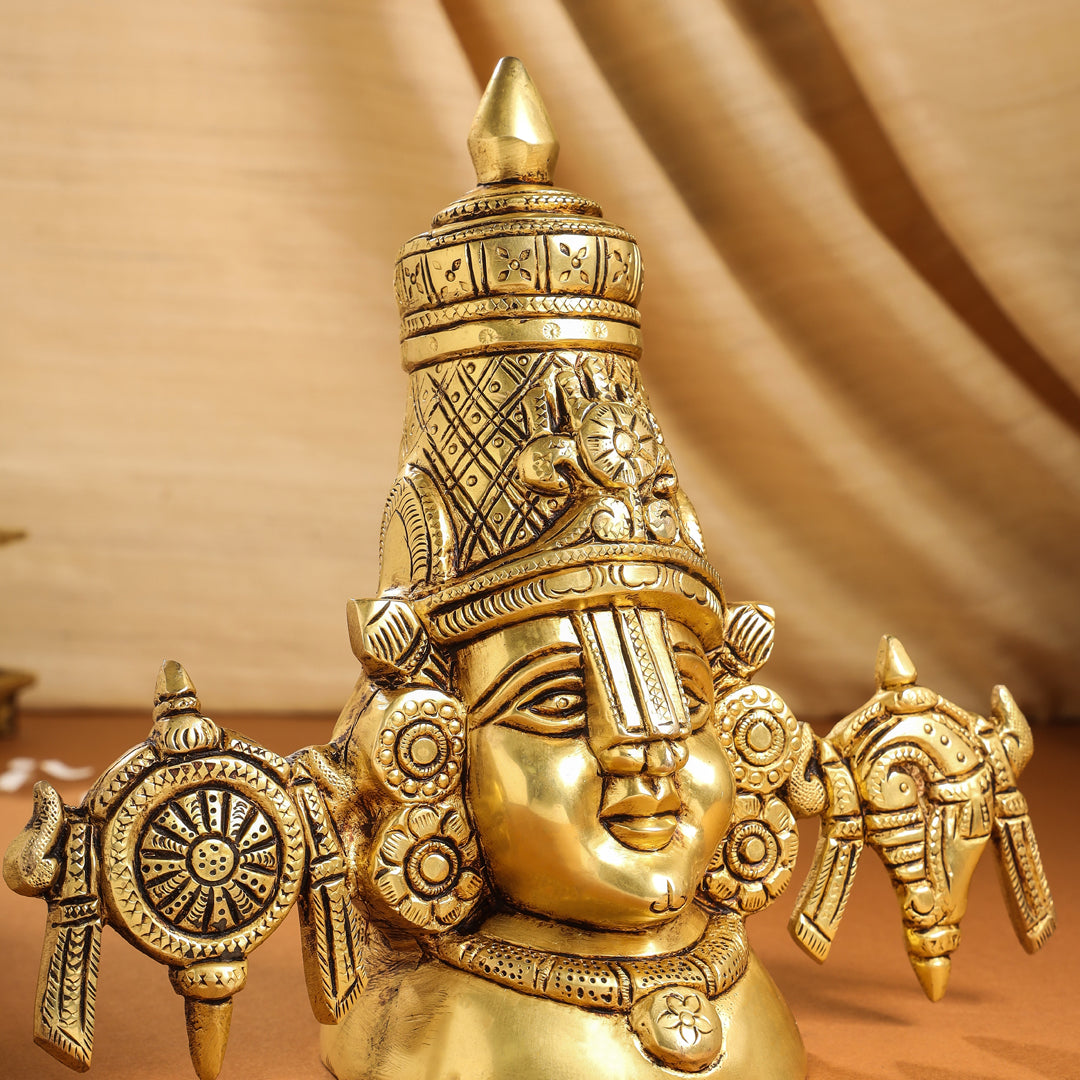 Brass Tirupati Balaji/Venkateshwar Bust (7.5 Inch)