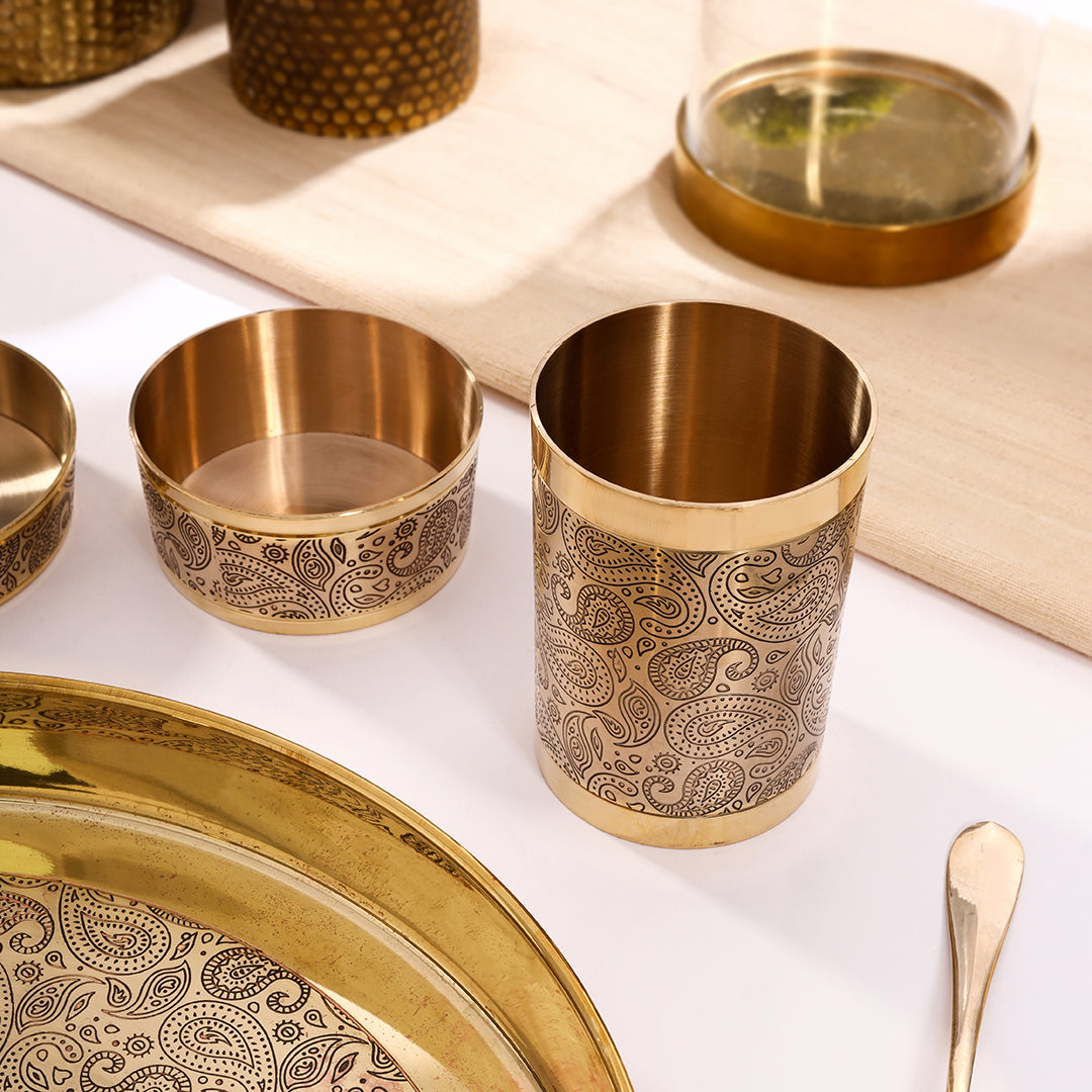 Brass Design Thali/Dinner Set (1.3 Kg)