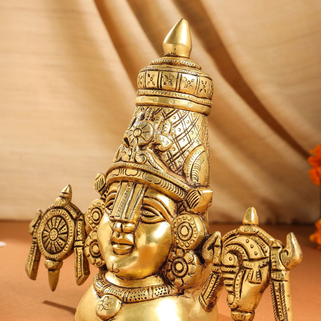 Brass Tirupati Balaji/Venkateshwar Bust (7.5 Inch)