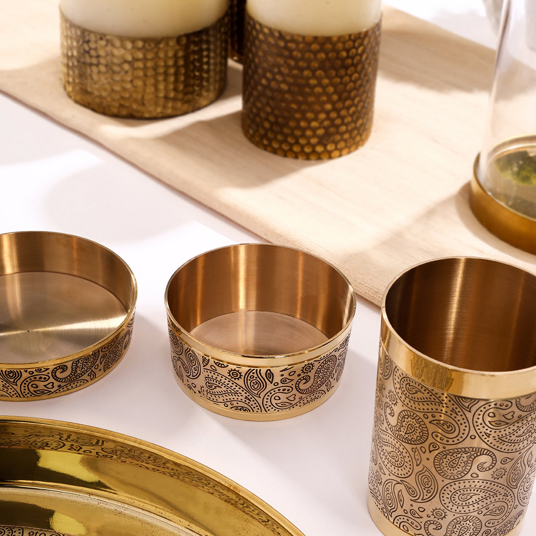 Brass Design Thali/Dinner Set (1.3 Kg)